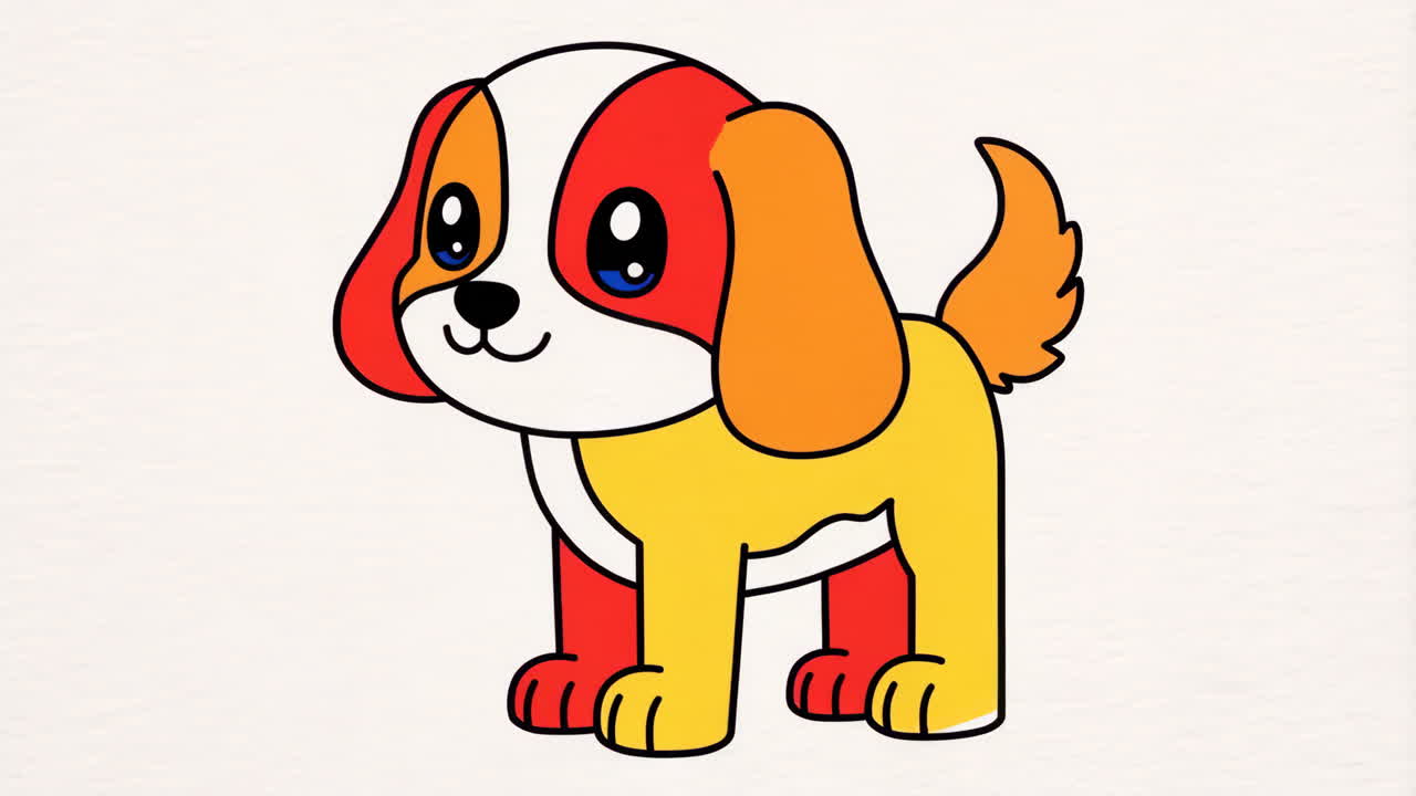 Cartoon Puppy Drawing with Color Progression