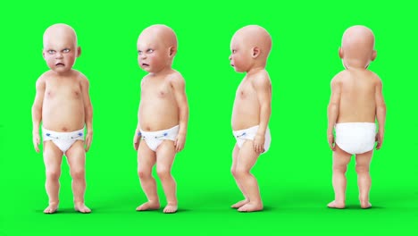 evil speaking baby, children. green screen realistic animation.