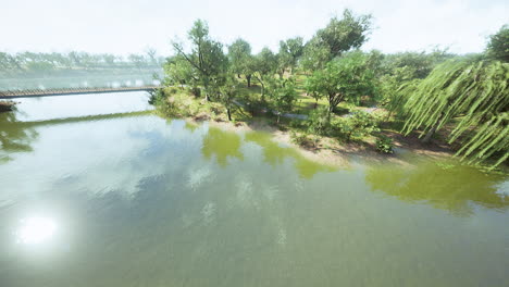 Vista-Desde-Lo-Alto-Del-Parque-Con-Césped-Verde-Y-Caminos