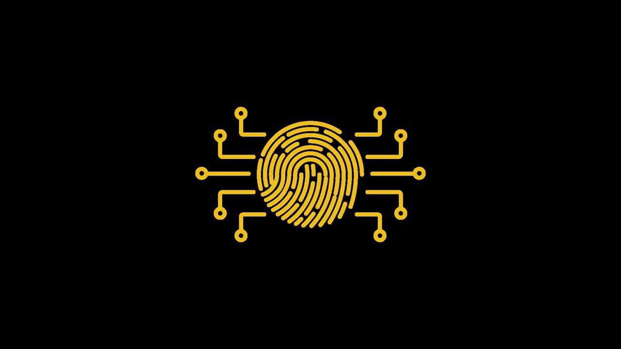 Animated Digital Fingerprint Icon with Circuit Connections