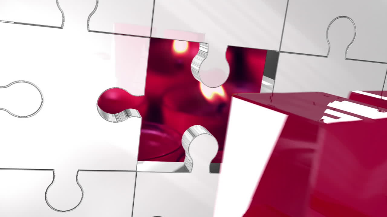 animación de la pieza del rompecabezas de desbloqueo de la llave sobre velas encendidas de rojo