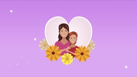happy mothers day card with mom and daughter in heart