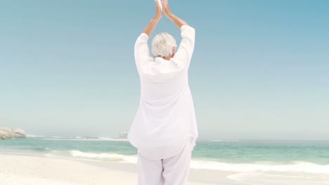 old retired woman doing some yoga