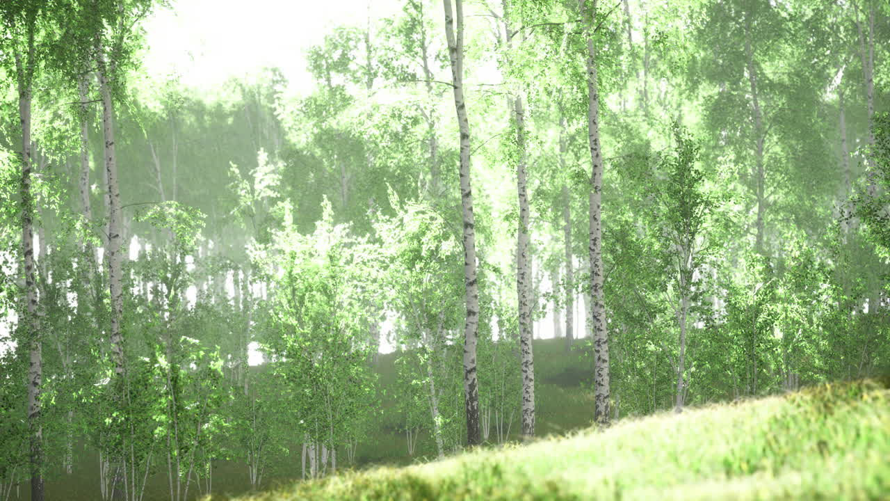 Lush forest with vibrant leaves and soft sunlight filtering through