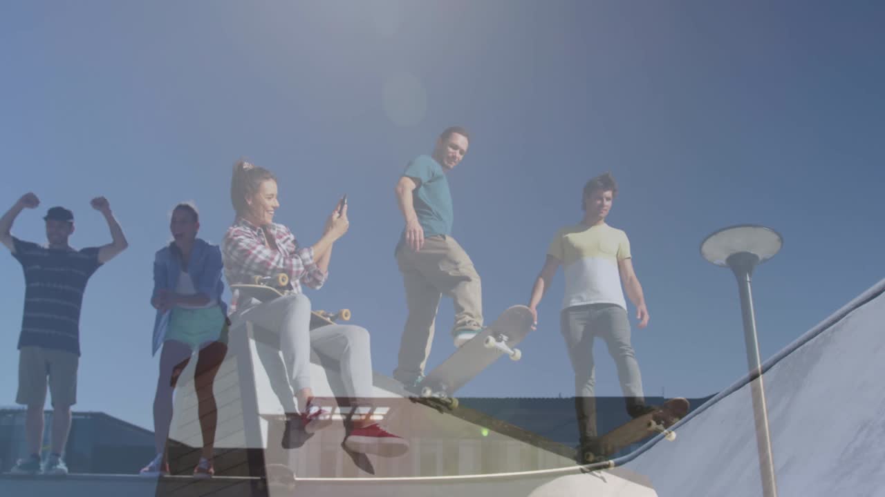 백인 친구들의 애니메이션 스케이트보딩 백인 남성 스케이트보딩