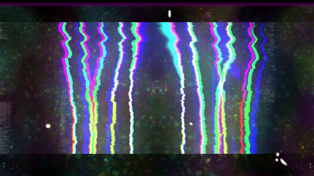 Animation of neon wow text with glitch on screen