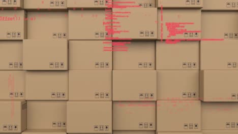 animation der datenverarbeitung über einem stapel kartonkisten