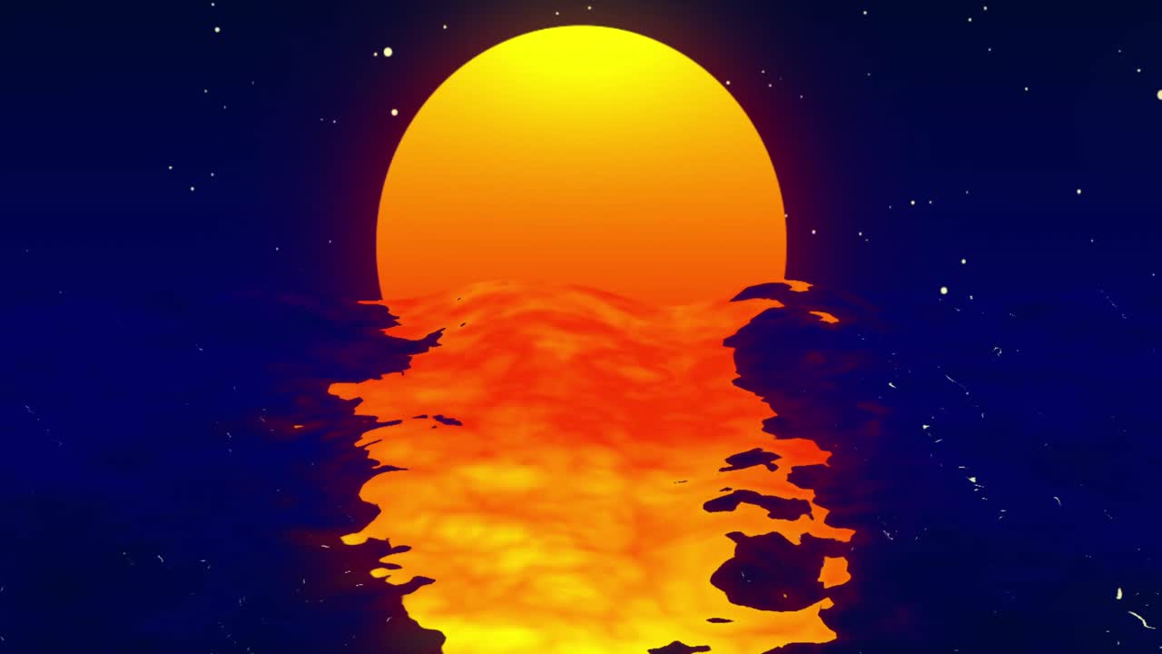 검은 바탕에 물 위에 있는 태양의 애니메이션