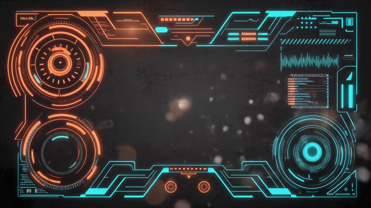 Animated Futuristic HUD Display with Glowing Elements on Dark Background