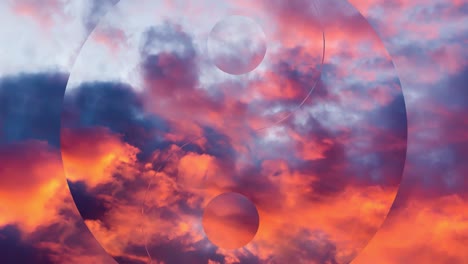 creative 4k parallax video of the sky at sunset with moving clouds against the background of the yin yang symbol spreading out to the sides. meditation concept, open mind.