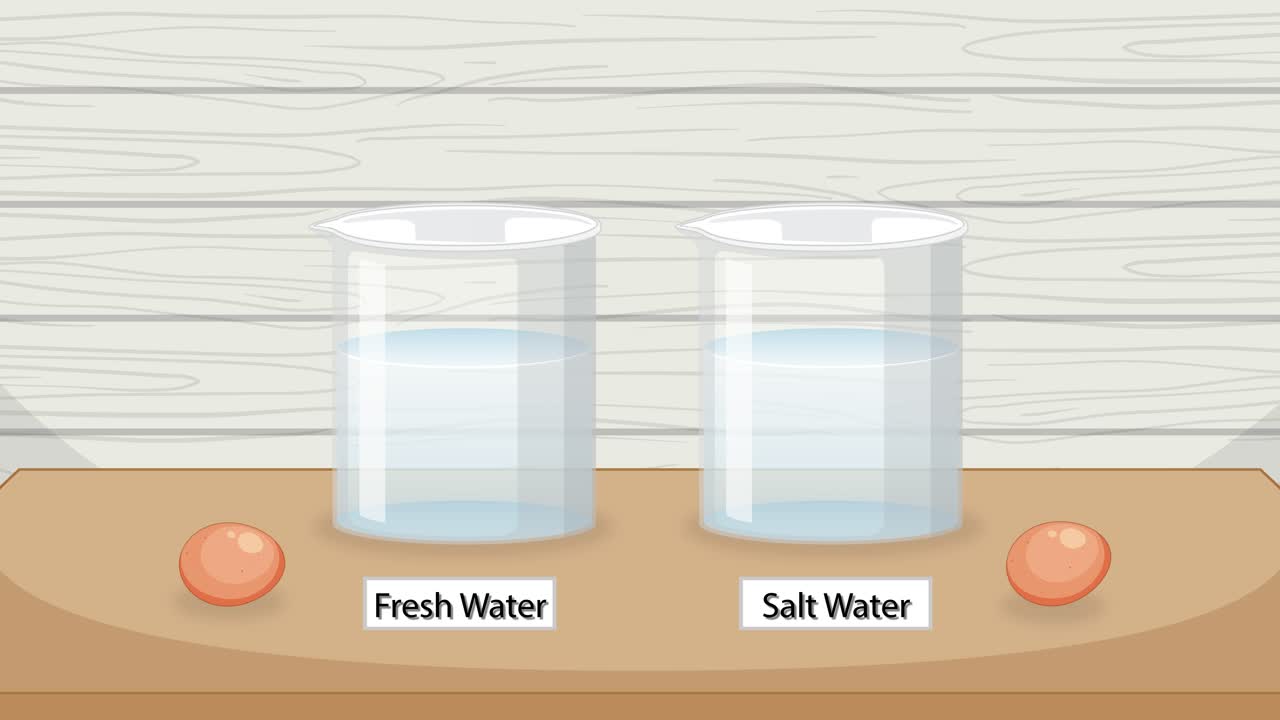 신선한 물과 소금 물로 된 달의 떠다니기 테스트