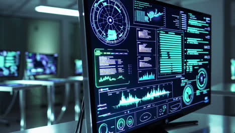 Futuristic Data Visualization Displays in a Modern Lab