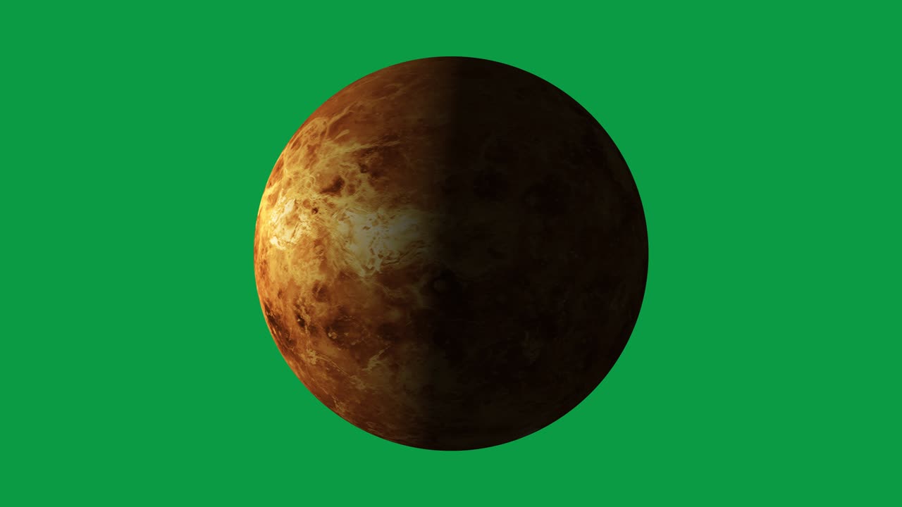 Planet of Venus is rotating in green screen. Loop video