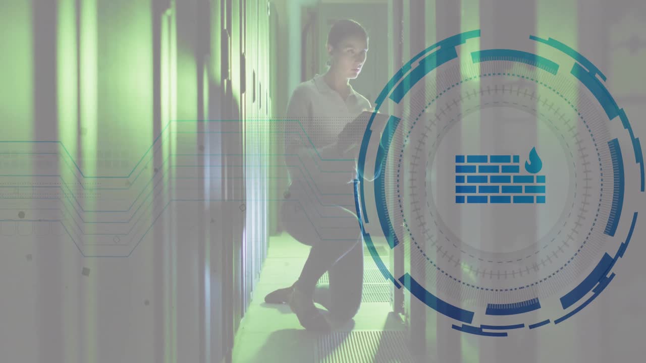 서버  ⁇ 에 있는 백인 여성 노동자에 대한 데이터 처리 애니메이션