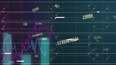 Animation-Mehrerer-Sich-ändernder-Zahlen-Und-Statistische-Datenverarbeitung-Vor-Blauem-Hintergrund