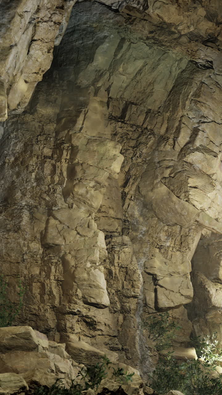 Light streaming through a natural cave in a serene wilderness setting