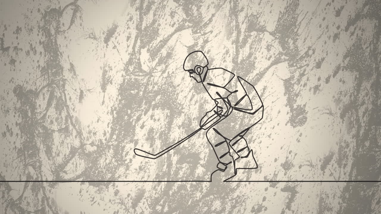 animación de dibujo de jugador de hockey masculino y formas sobre fondo blanco.