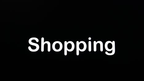 typing on the screen with a flashing paragraph forming the word shopping, in white on a black background