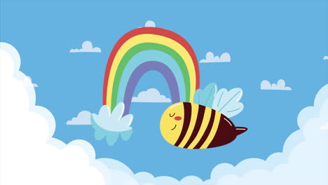 rainbow with clouds and bee animation