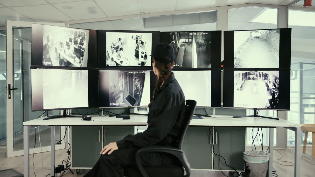 guardia de seguridad mujer en una sala de control