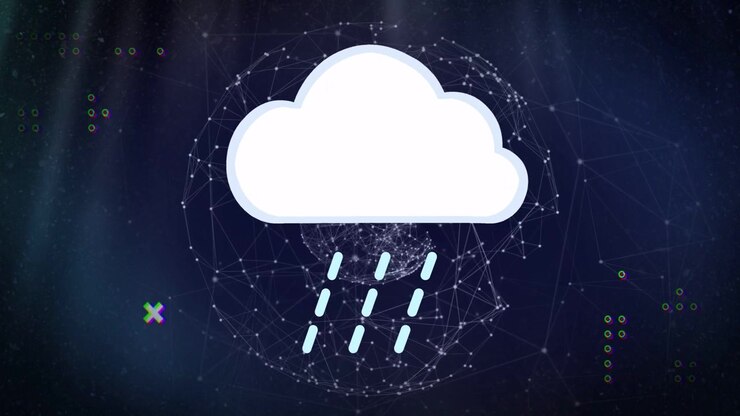 Digital Weather Icon of a Rain Cloud with Network Background