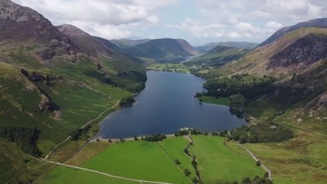 buttermere lake district uk aerial footage of stunning landscape drone pull back