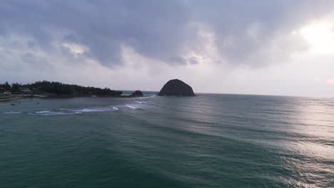 aerial view dolly of beach and the sea of tuy hoa in the morning.