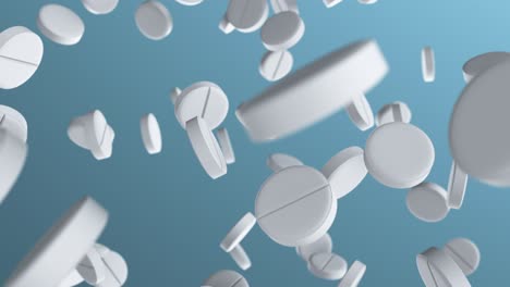 animation with slow motion falling the white pills and medicine tablets