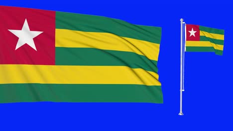 green screen togo two flags waving togolese flagpole animation 3d chroma key