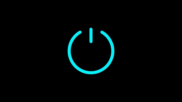 Glowing Cyan Power Button Icon Animation on Black Background