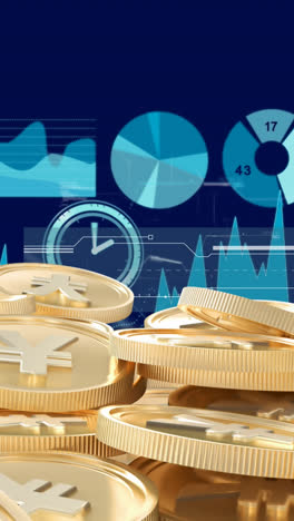 animation of data processing over yen coins