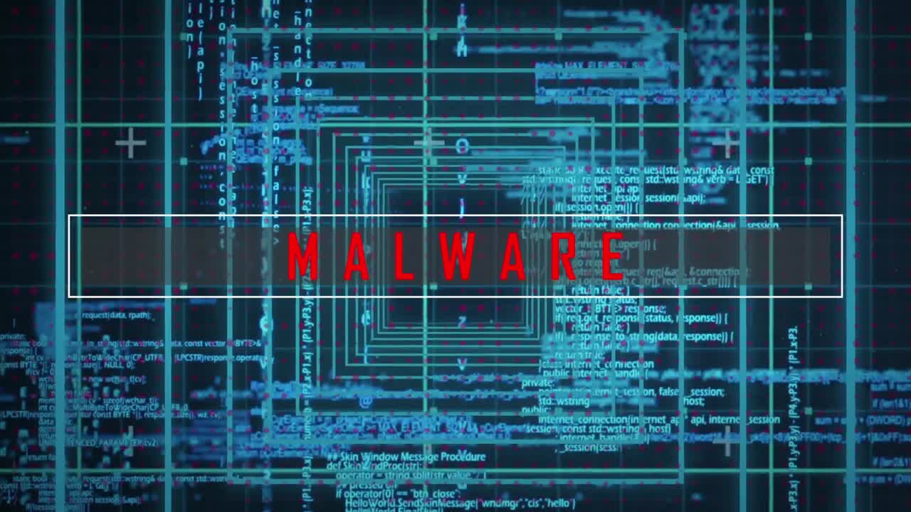 Malware text and data processing against blue background