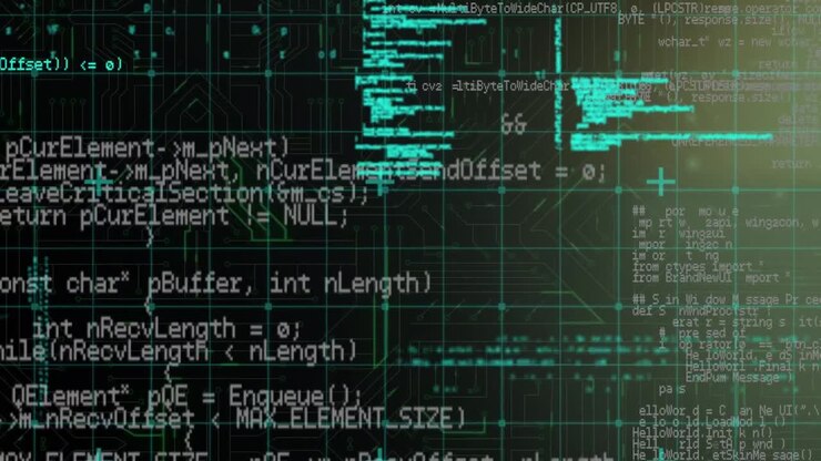 Animación digital de procesamiento de datos contra conexiones de microprocesadores sobre fondo negro