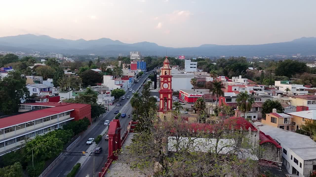 Parroquia de tlaltenango, a historic church with a red clock tower, aerial view