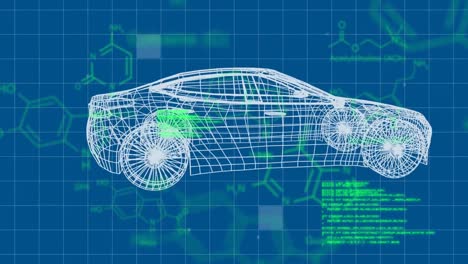 modelo 3d de un coche con estructuras moleculares