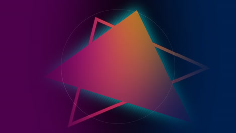 blinking circle against triangles on purple background