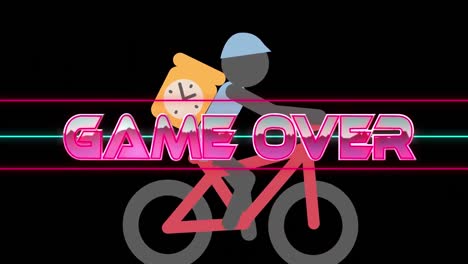 Animation-of-game-over-text-over-cyclist-black-background