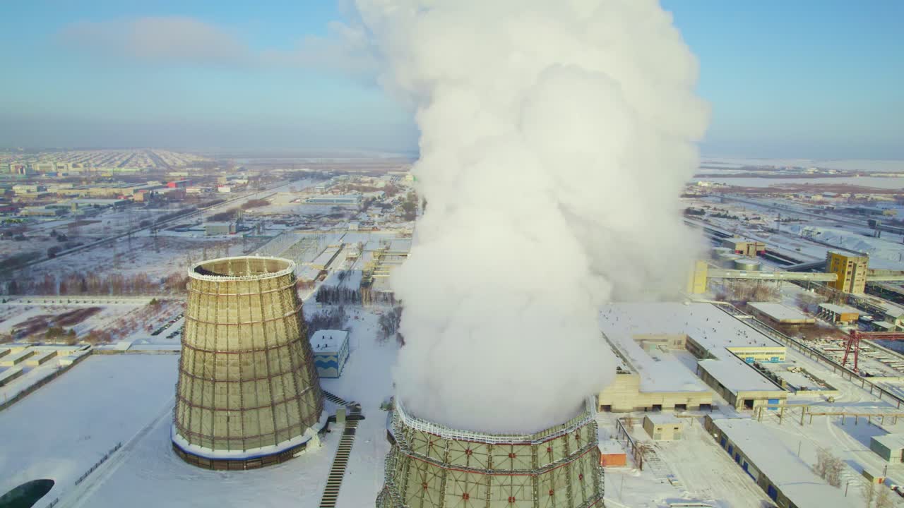 Aerial View of a Power Plant in Winter