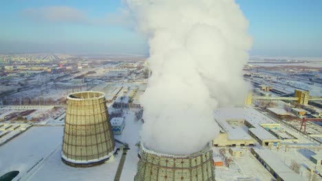 aerial view of a power plant in winter