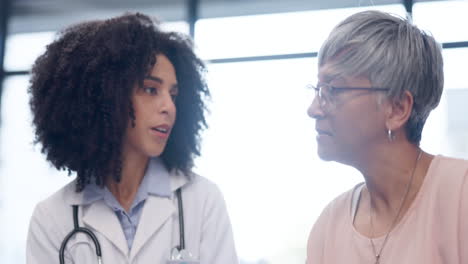 tablet, advice and doctor with old woman