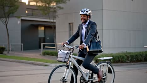 smiling businessman commuting by bicycle