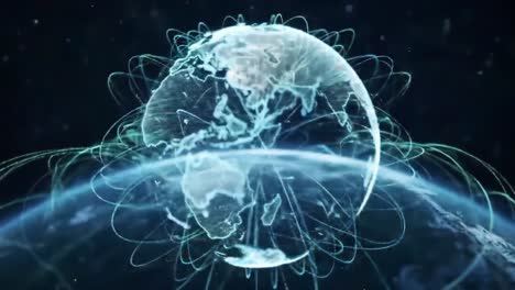 a stunning visualization of earth surrounded by geometric connections and data streams, highlighting the interconnectedness of our global network in the digital age