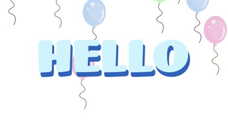 animación digital del texto de saludo contra varios globos flotando sobre un fondo blanco