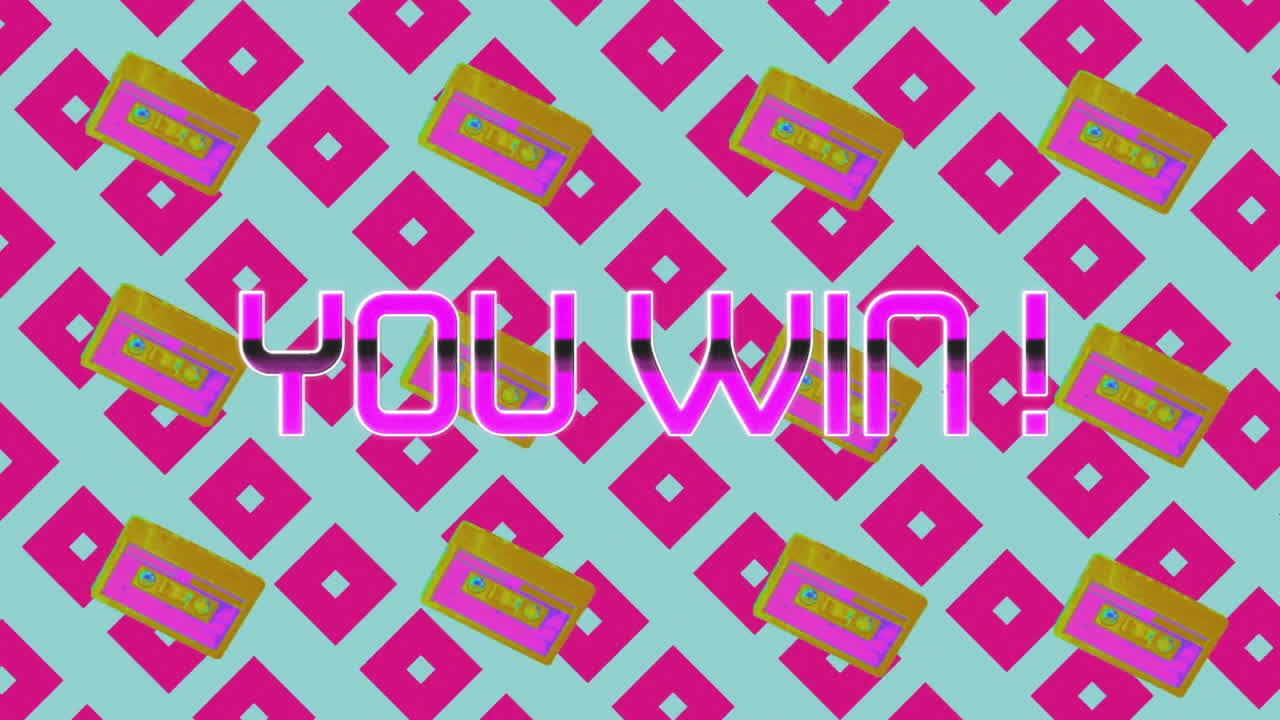 animación de usted ganar texto sobre el fondo del patrón