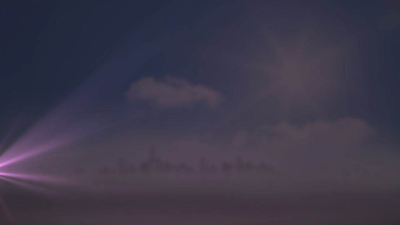 도시 풍경과 하늘 위의 빛의 흔적의 애니메이션