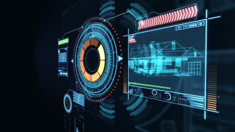 digitally generated building wireframe and circular pattern