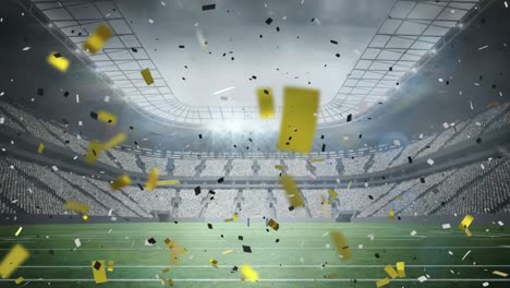 animation of gold confetti falling over sports stadium