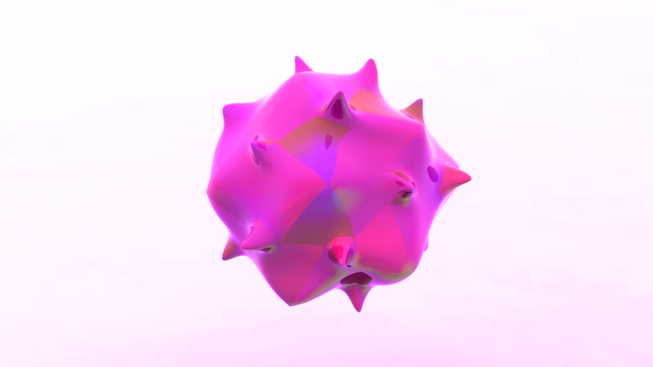 imágenes 3d de virus giratorios. microbios flotantes, células de bacterias que representan animación. microorganismo rosado vívido, modelo aislado de partículas virales. forma de fluido deformada, mancha orgánica con picos video 4k