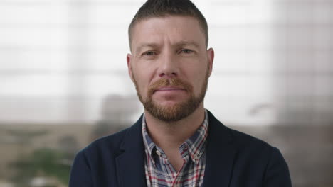 portrait of professional caucasian businessman looking serious confident at camera in office workspace background