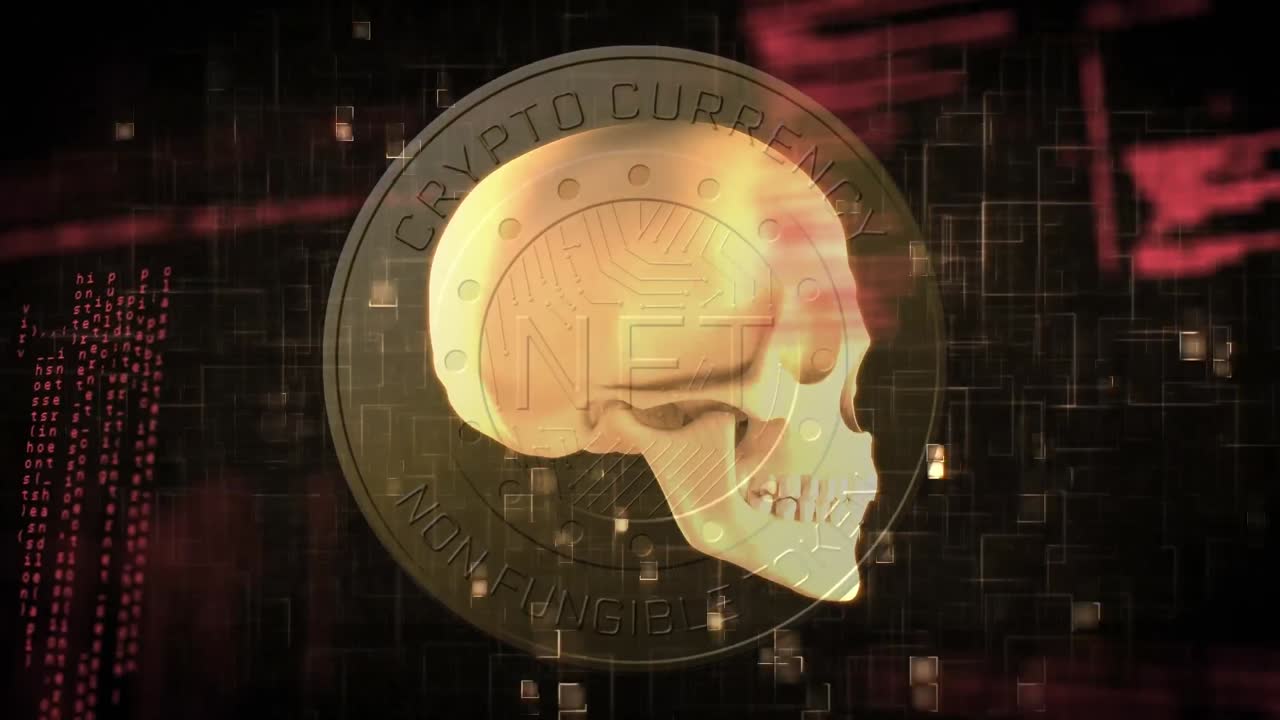 animación del cráneo sobre el procesamiento de datos en fondo negro